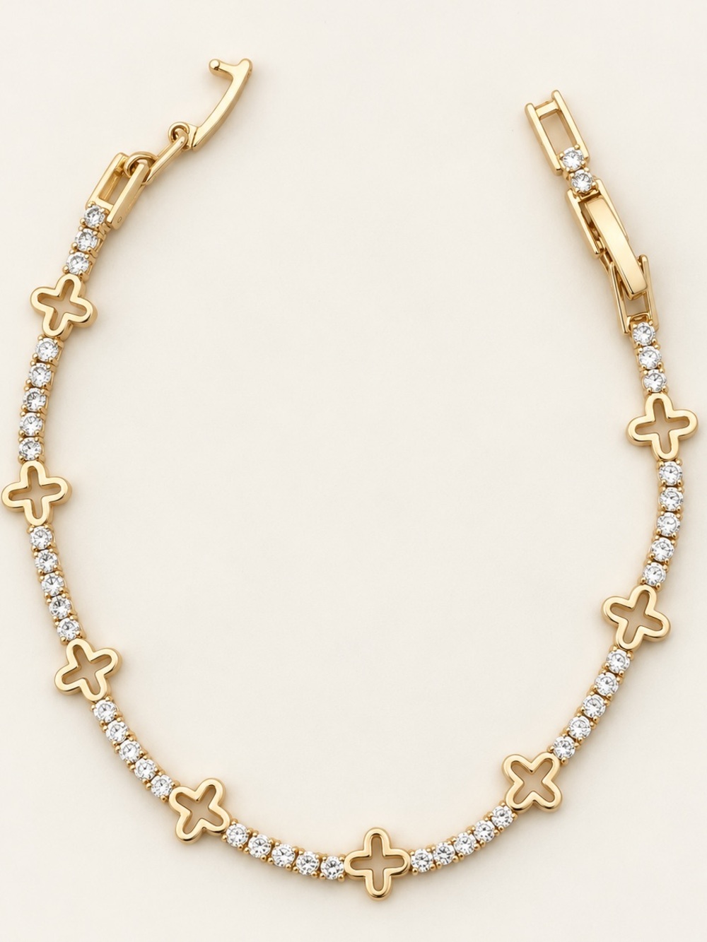 14K Gold Plated Thin Clover Tennis Bracelet Adjustable